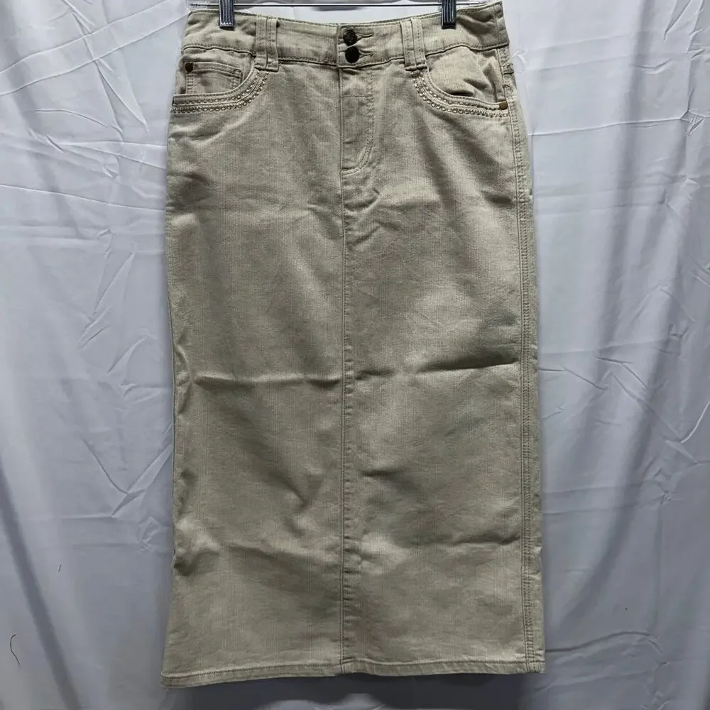 Christopher & Banks Size 6 Women's Midi Khaki Straight Skirt Minimalist Capsule